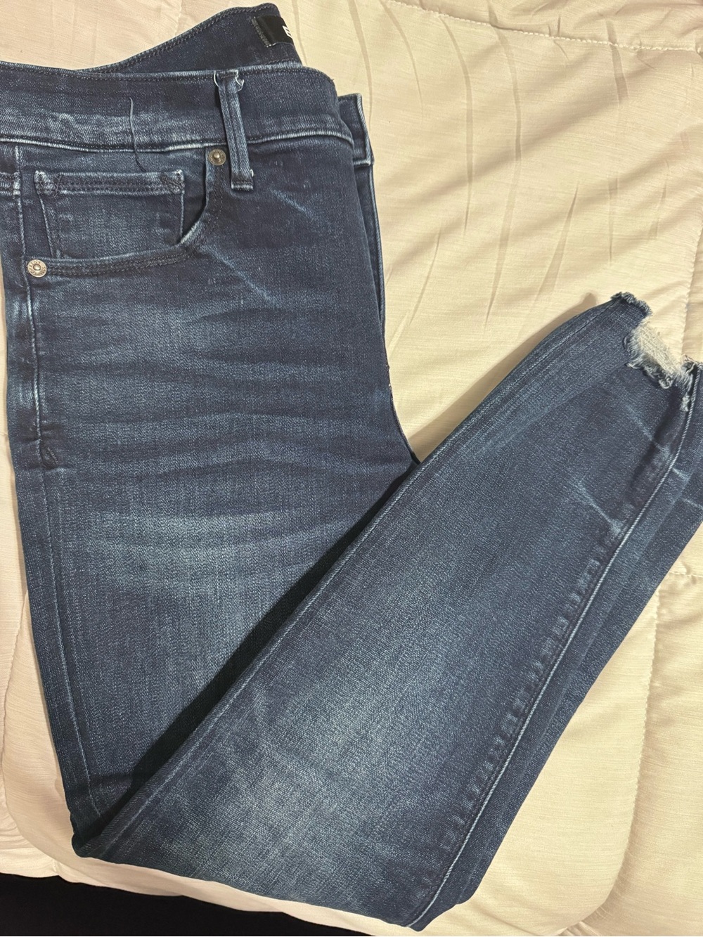 Express Dark Blue Frayed Hem Ankle Jeans